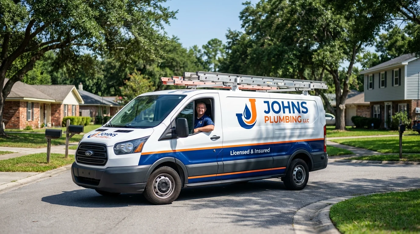Johns Plumbing LLC service van in Wiscasset, ME