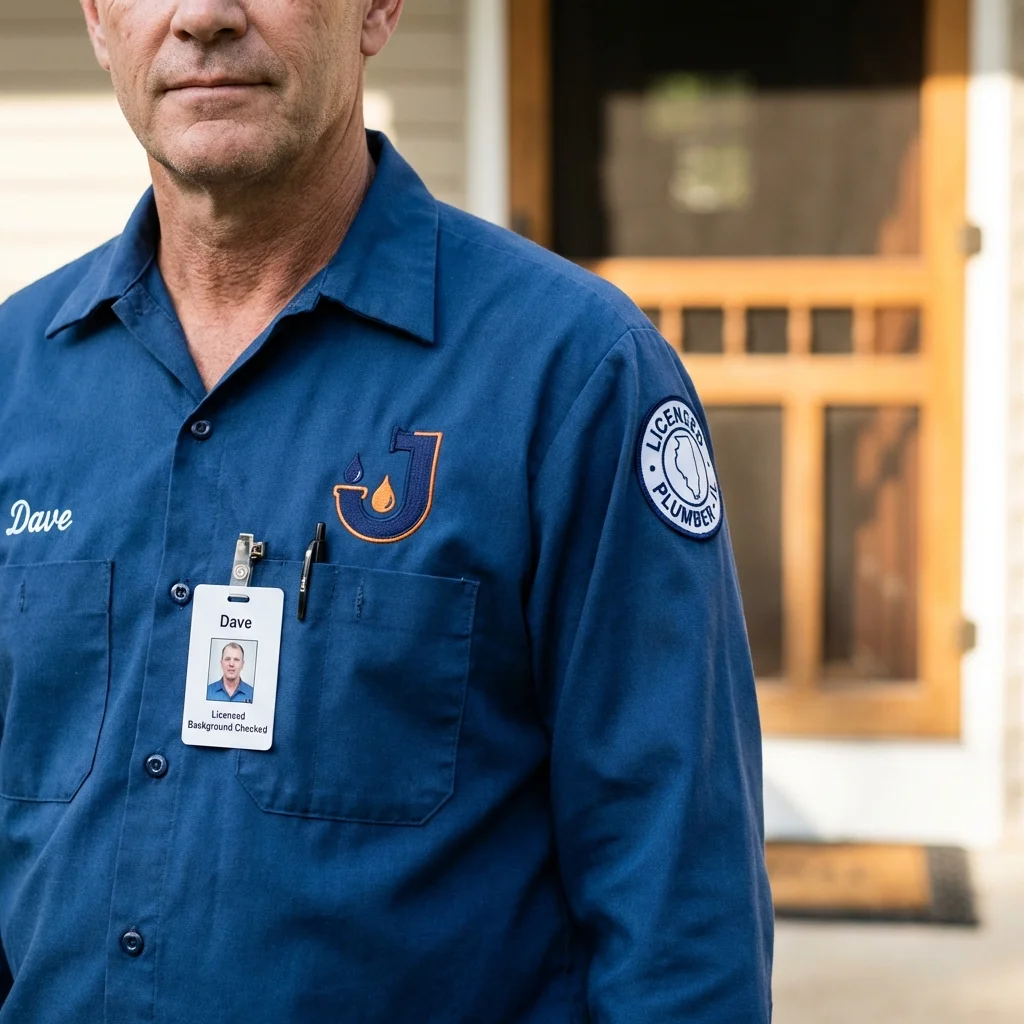 Licensed plumber showing ID badge in Wiscasset, ME