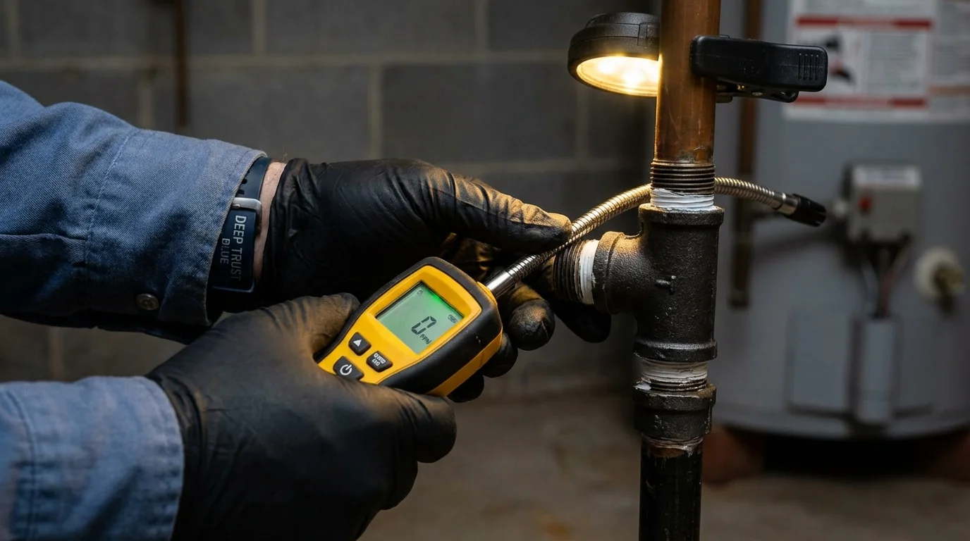 Gas leak detection with electronic sniffer by Johns Plumbing LLC in Wiscasset